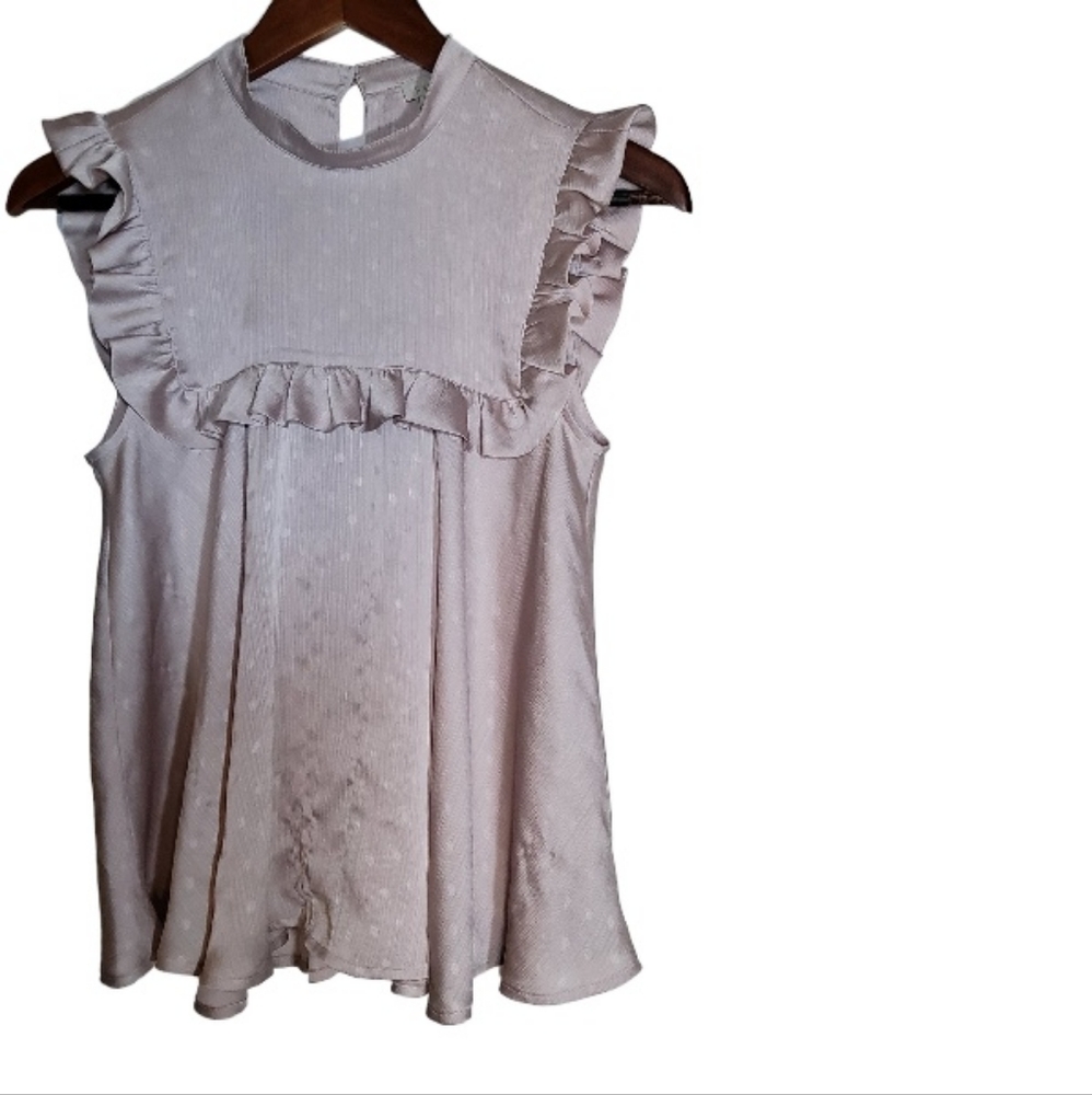 Hinge Women's Beige Keyhole Ruffle Blouse - Size S